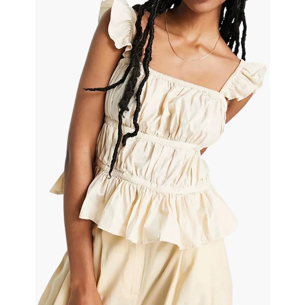 River Island‎ Neutral Poplin Shirred Cami Top